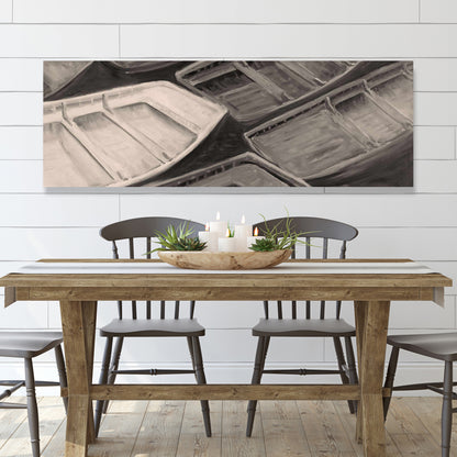 Small Canoes Sepia Style Canvas - Contemporary Boat Brown Decor