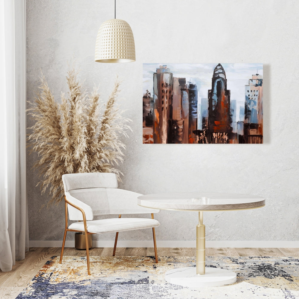 Sullen Day in the City - Blue Canvas Bedroom Wall Art Decor