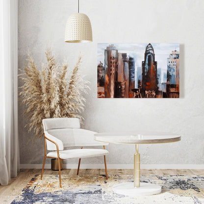 Sullen Day in the City - Blue Canvas Bedroom Wall Art Decor