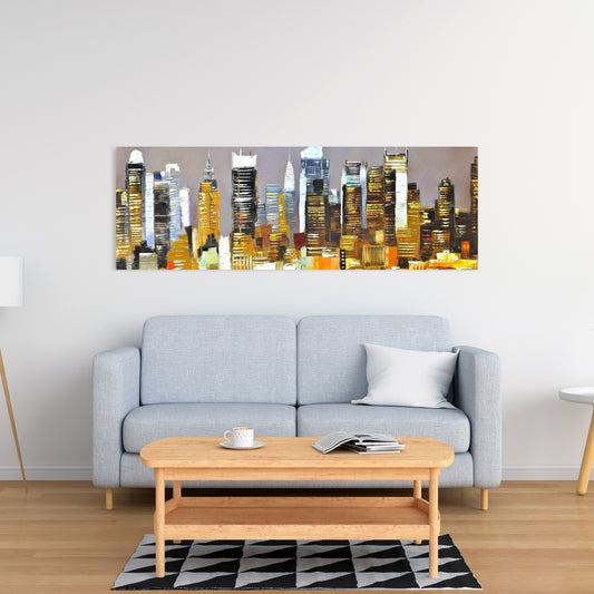 Texturized Skyscrapers by Night | Brown Canvas Wall Art