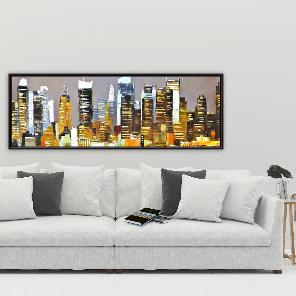 Gratte-ciel texturés de nuit | Toile encadrée marron