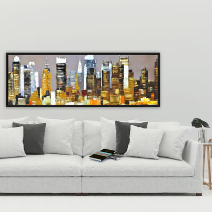 Gratte-ciel texturés de nuit | Toile encadrée marron