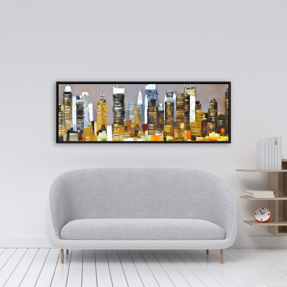 Gratte-ciel texturés de nuit | Toile encadrée marron