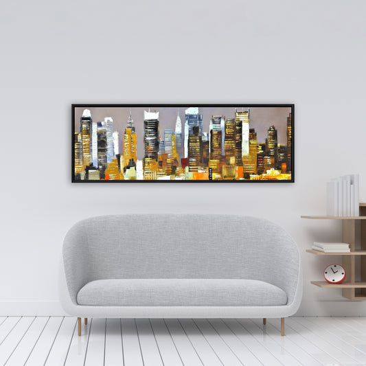 Gratte-ciel texturés de nuit | Toile encadrée marron