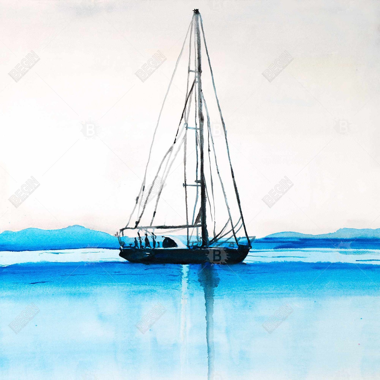 Sailboat on Calm Water | Blue Bedroom Boat Framed Canvas Decor