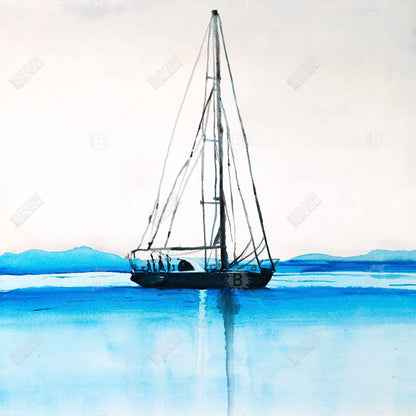 Sailboat on Calm Water | Blue Bedroom Boat Framed Canvas Decor
