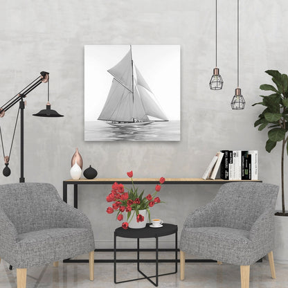 Toile monochrome représentant un voilier – Décoration d'intérieur côtière