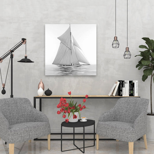 Toile monochrome représentant un voilier – Décoration d'intérieur côtière
