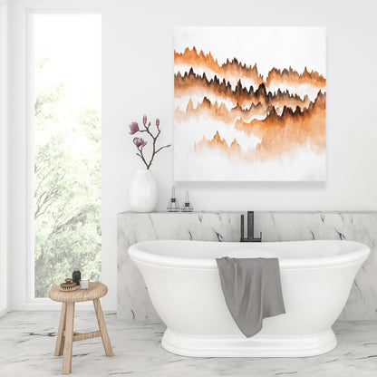 Mountain of Fir Trees Landscape Canvas - Brown Minimalist Decor