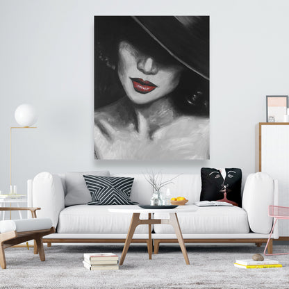 Romantic Bedroom Canvas - Mysterious Red Lips Lady Decor