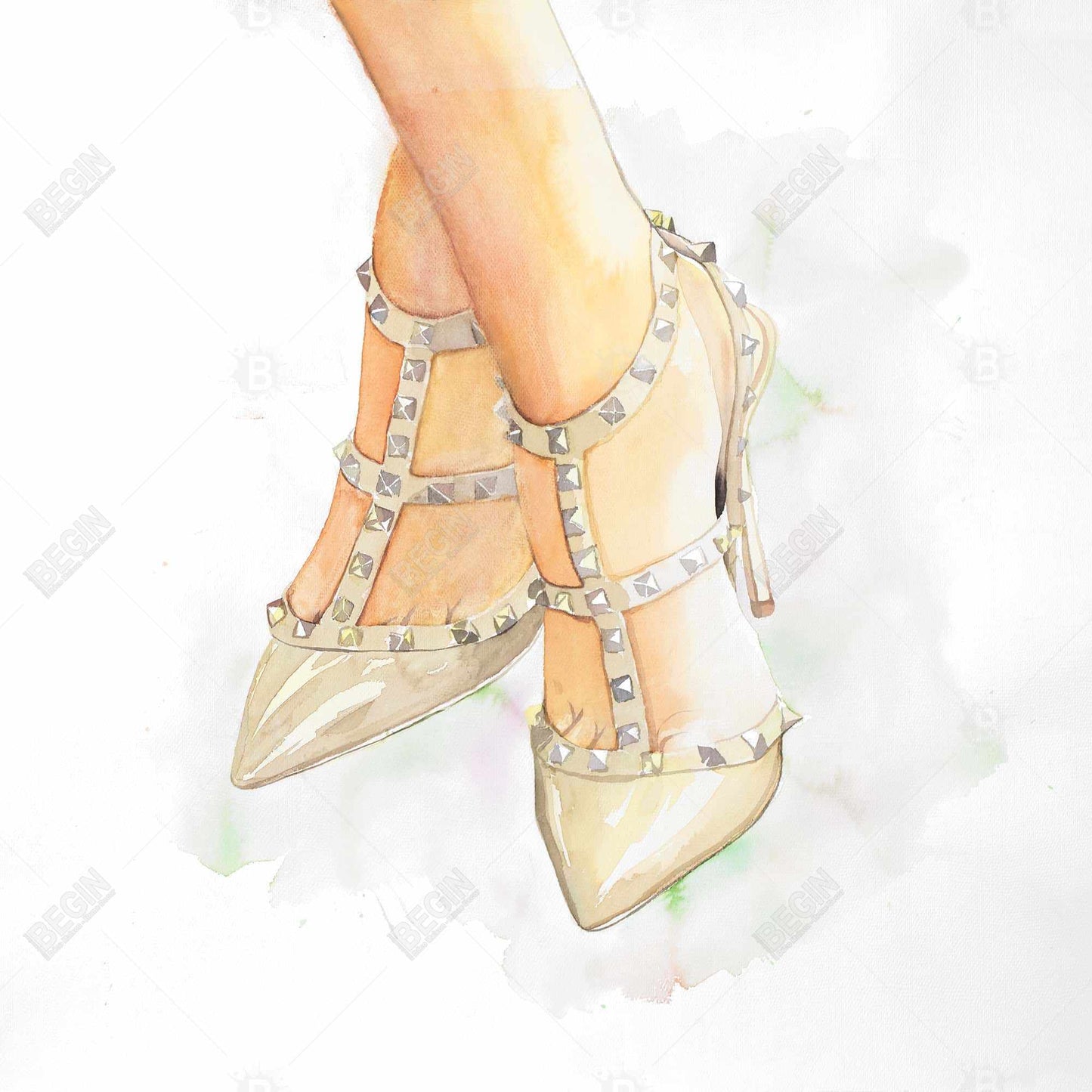 Toile à talons hauts cloutés - Décoration murale pour chambre à coucher - Encadrée