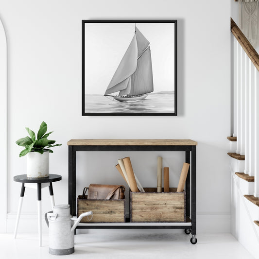 Vintage Sailing Ship Canvas | Monochrome White Frame Decor