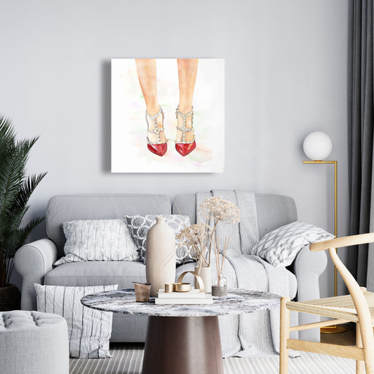 Red Studded High Heels Canvas | Fashion Shoes Home Decor