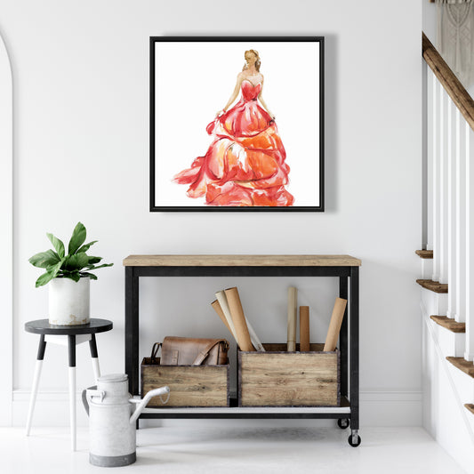 Magnifique robe de bal rouge sur toile | Décoration d'intérieur romantique