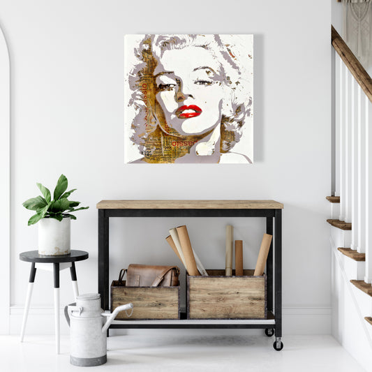 Toile typographique Marilyn Monroe - Décoration d'intérieur marron rétro