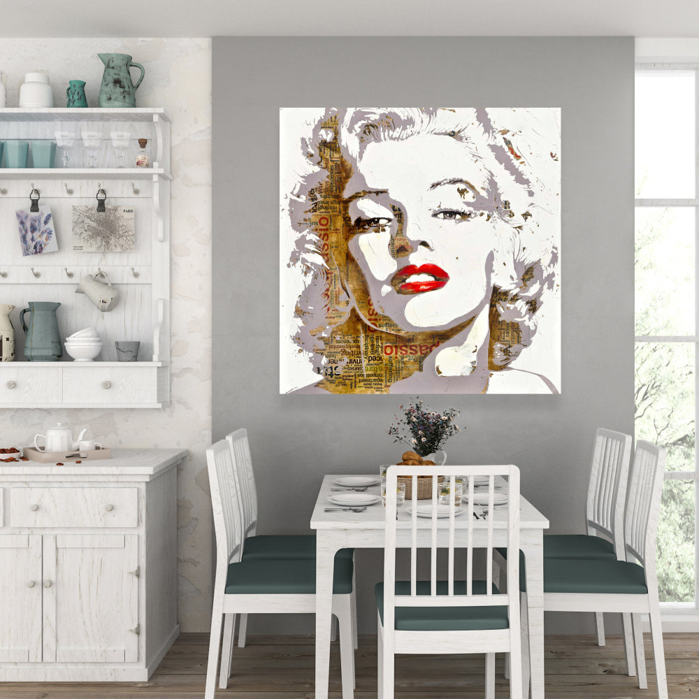 Toile typographique Marilyn Monroe - Décoration d'intérieur marron rétro