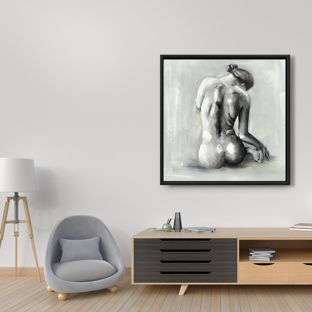 Nude Woman Canvas Art | Gray Framed Home Decor for Bedroom
