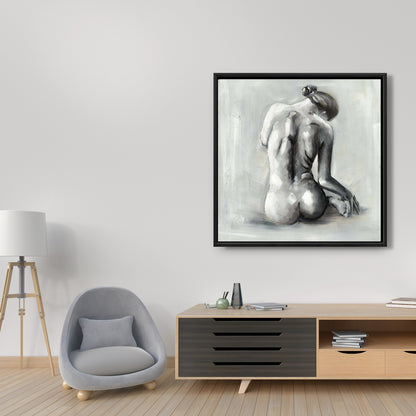 Nude Woman Canvas Art | Gray Framed Home Decor for Bedroom