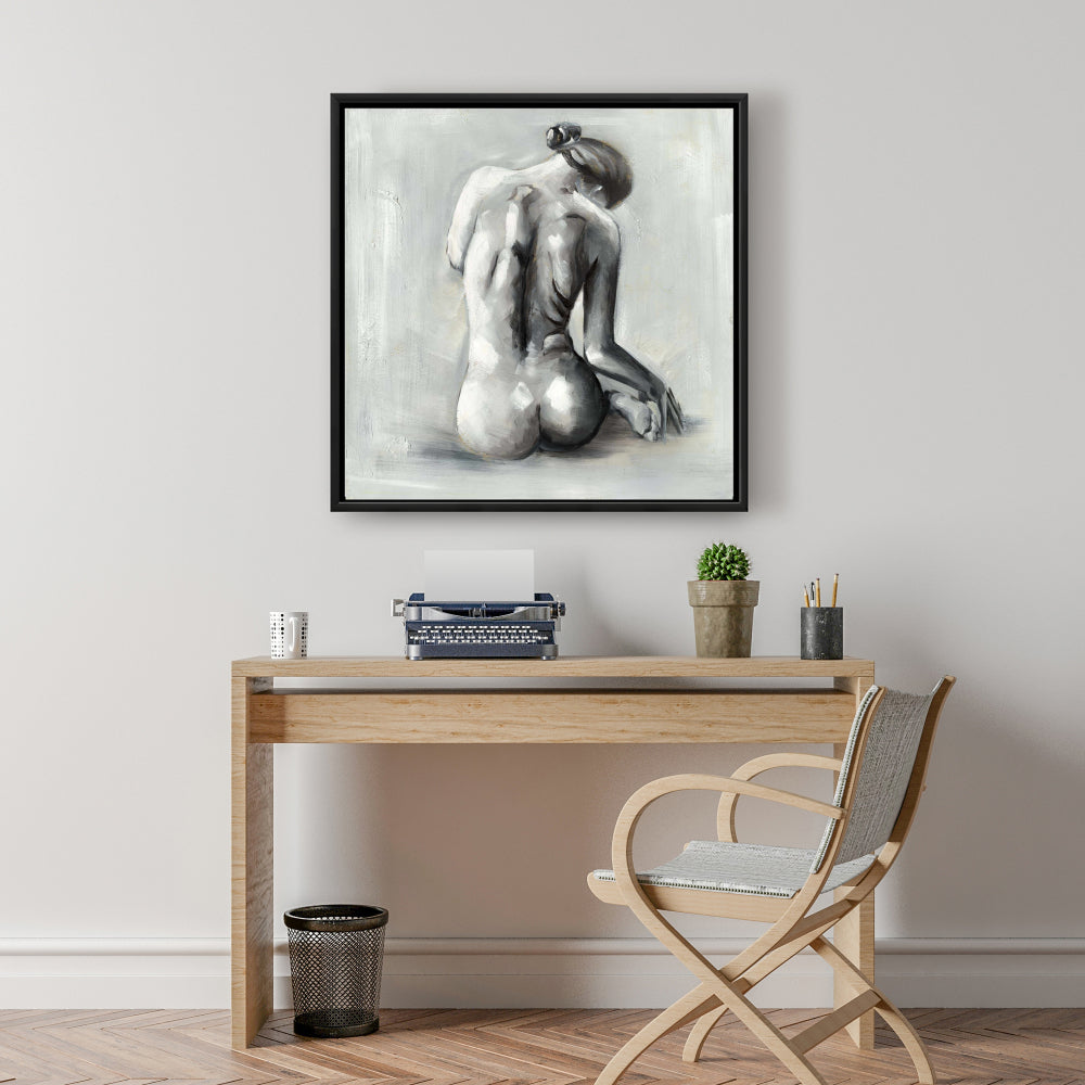 Nude Woman Canvas Art | Gray Framed Home Decor for Bedroom