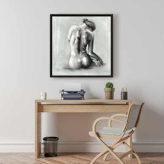 Nude Woman Canvas Art | Gray Framed Home Decor for Bedroom