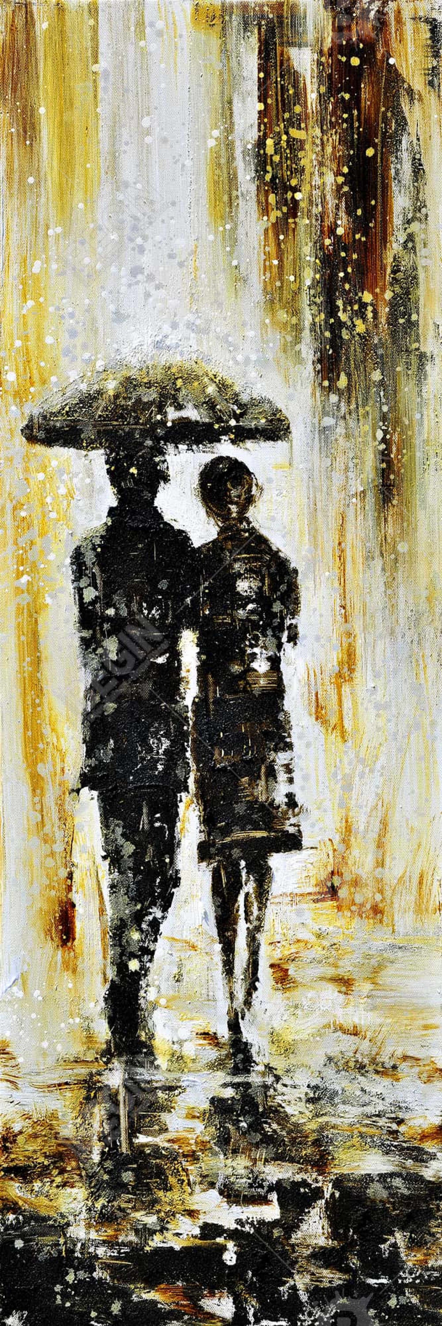 Couple Under the Rain Canvas - Industrial Bedroom Wall Art