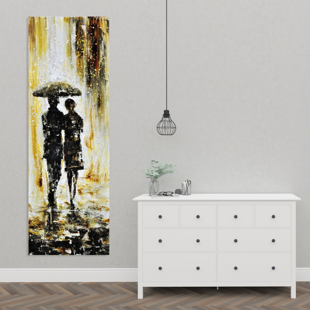Couple Under the Rain Canvas - Industrial Bedroom Wall Art