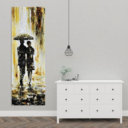 Couple Under the Rain Canvas - Industrial Bedroom Wall Art