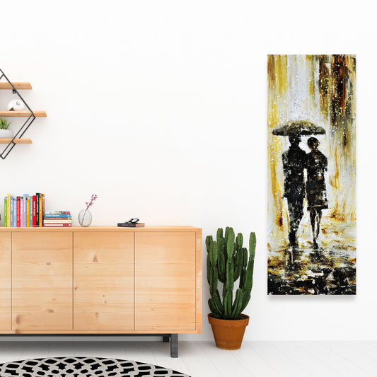 Couple Under the Rain Canvas - Industrial Bedroom Wall Art