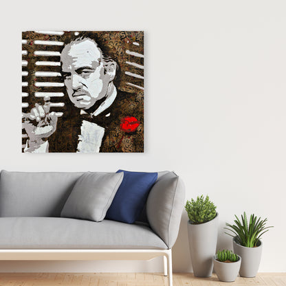 Brown Figurative Bedroom Canvas - Black and White The Godfather