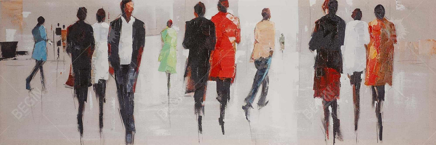 Toile encadrée grise contemporaine - Silhouettes dans la rue