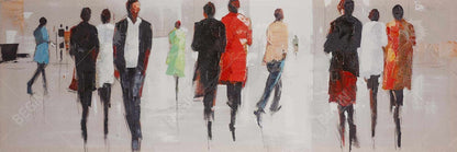 Toile encadrée grise contemporaine - Silhouettes dans la rue