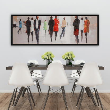 Toile encadrée grise contemporaine - Silhouettes dans la rue