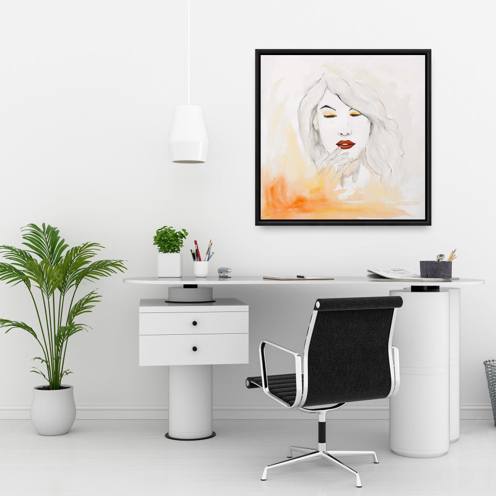 Romantic Beauty Watercolor Portrait Framed Canvas - Home Decor