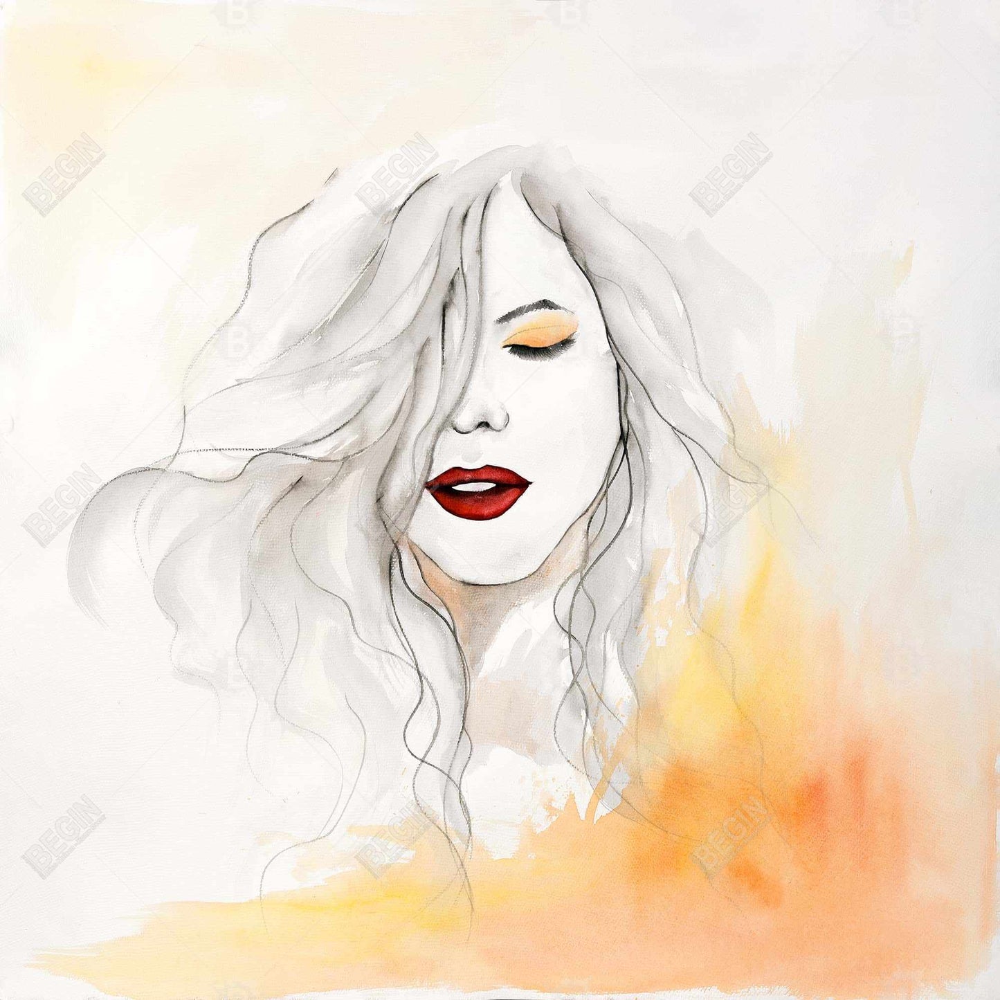 Femme aux lèvres rouges - Toile encadrée « Beauté figurative »