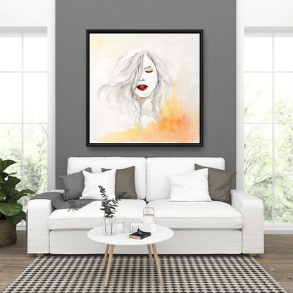 Femme aux lèvres rouges - Toile encadrée « Beauté figurative »