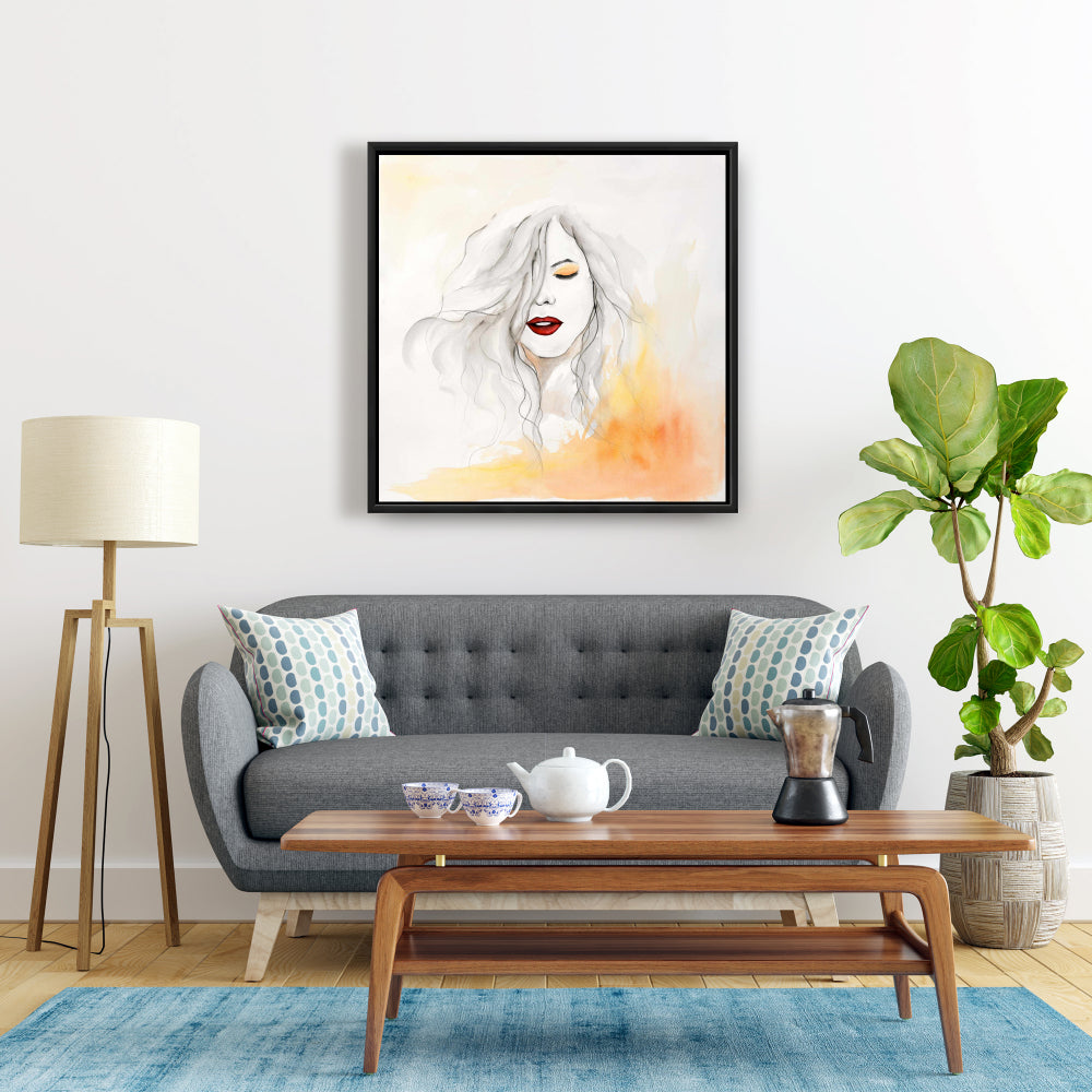 Femme aux lèvres rouges - Toile encadrée « Beauté figurative »
