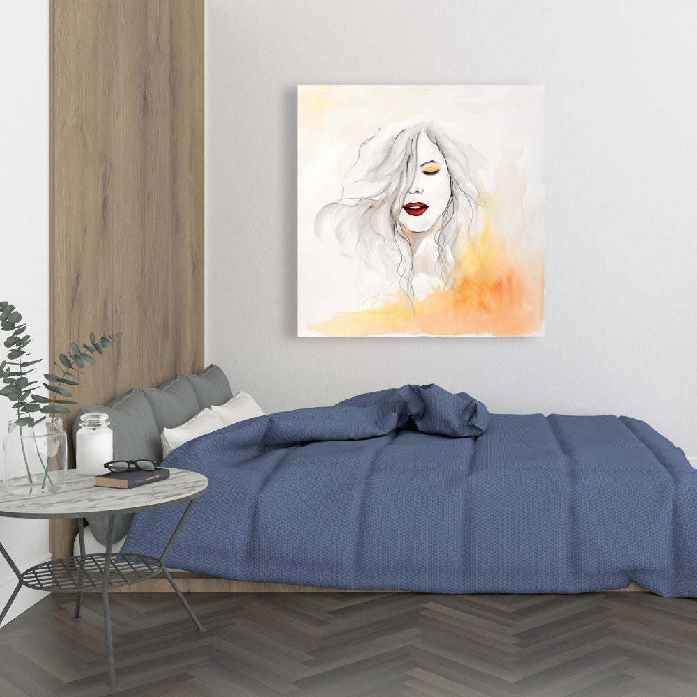 Romantic Bedroom Canvas | Woman with Red Lips Home Decor
