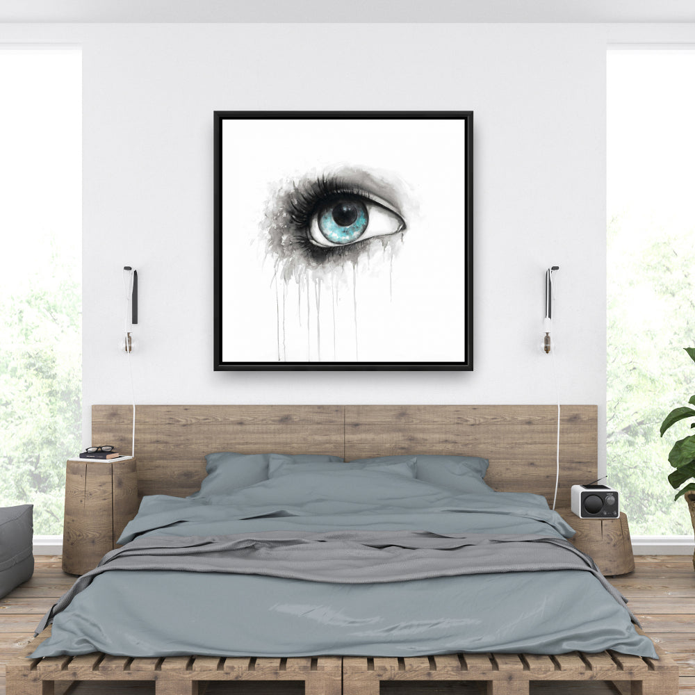 Blue Eye Watercolor Canvas | Bedroom Decor | Framed Art