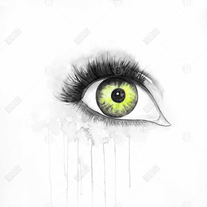 Toile encadrée pour chambre grise – Œil vert à l'aquarelle