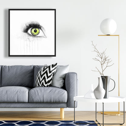 Toile encadrée pour chambre grise – Œil vert à l'aquarelle