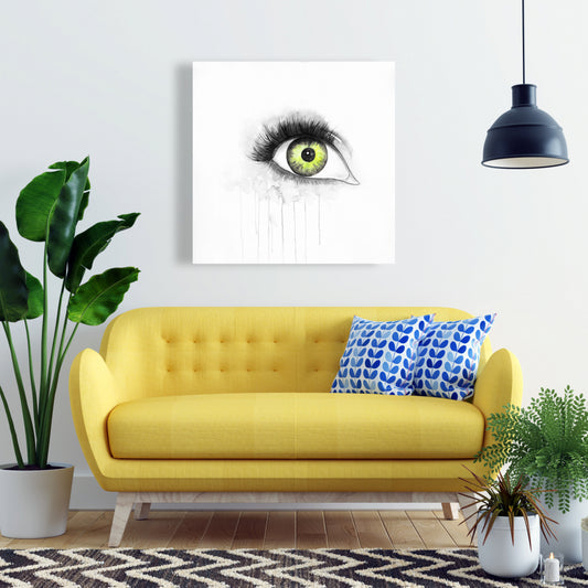 Green Eye Watercolor Canvas | Beauty Gray Illustrative Decor