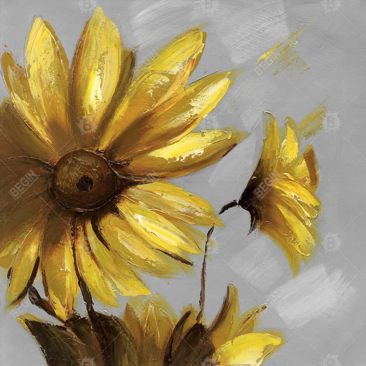 Fleurs d'arnica des montagnes | Décoration d'intérieur sur toile botanique grise