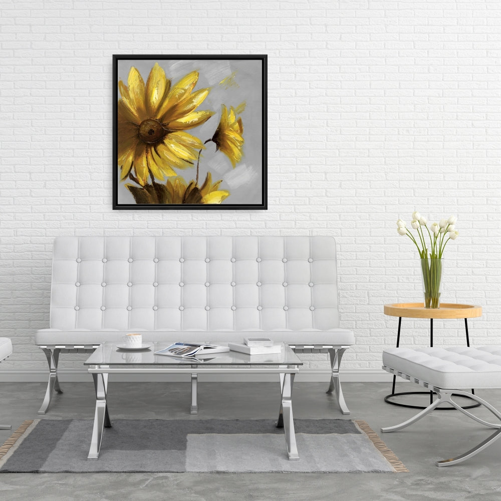 Fleurs d'arnica des montagnes | Décoration d'intérieur sur toile botanique grise