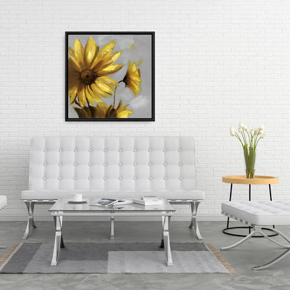 Fleurs d'arnica des montagnes | Décoration d'intérieur sur toile botanique grise