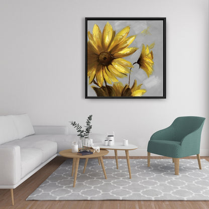 Fleurs d'arnica des montagnes | Décoration d'intérieur sur toile botanique grise