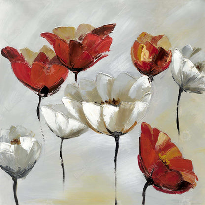 Abstract Red & White Flowers Canvas - Modern Floral Home Decor
