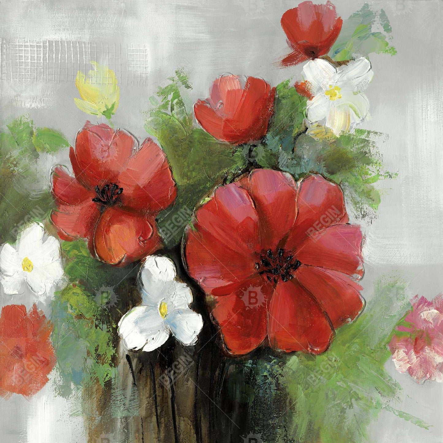 Bouquet de fleurs sauvages abstraites | Toile botanique moderne blanche