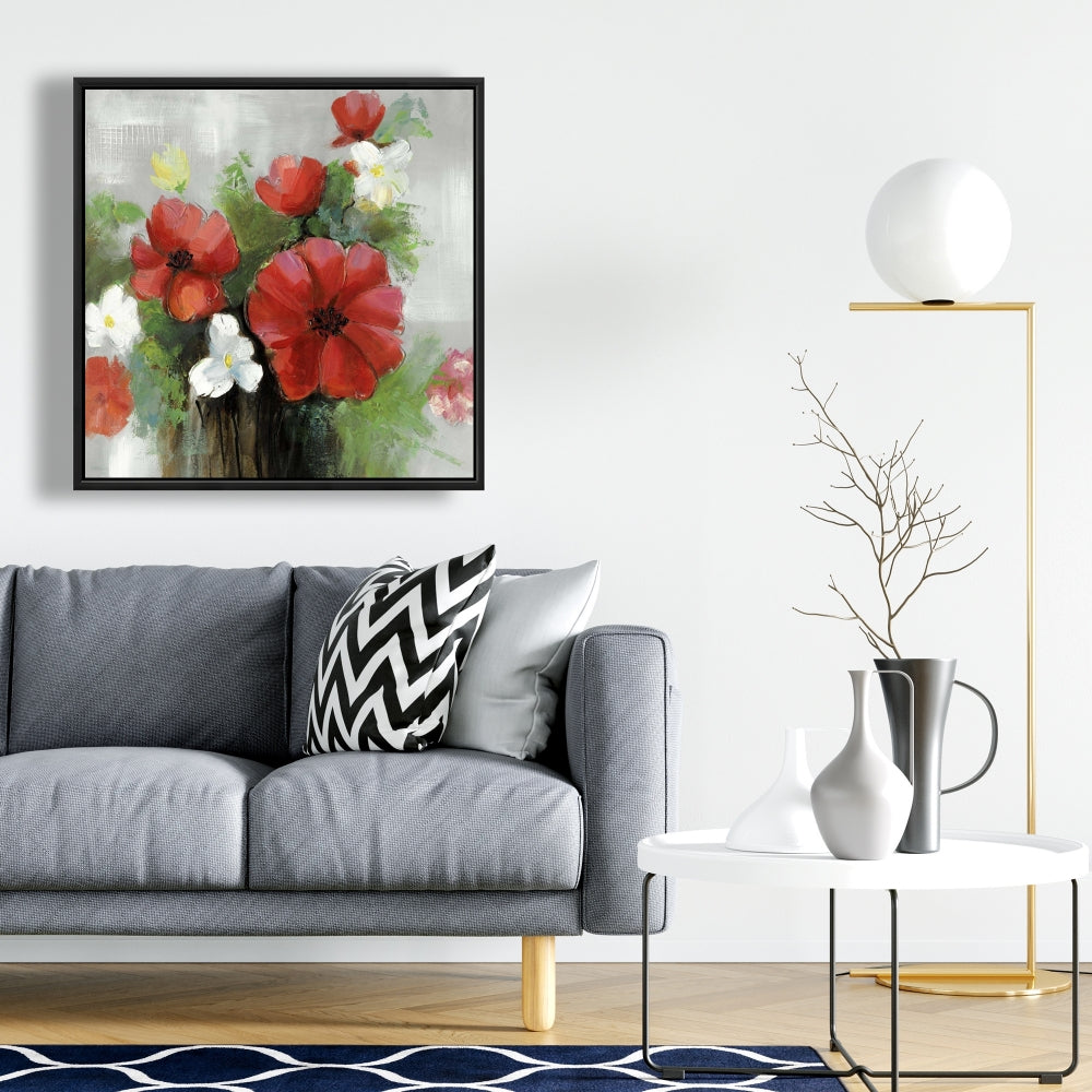 Bouquet de fleurs sauvages abstraites | Toile botanique moderne blanche