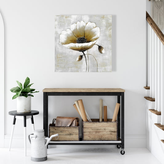 Modern Beige Flower | Botanical White Bedroom Canvas Decor