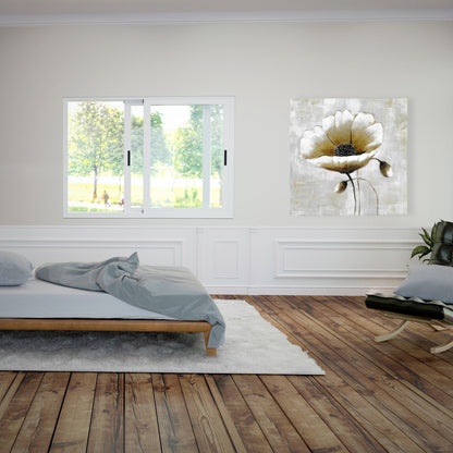 Modern Beige Flower | Botanical White Bedroom Canvas Decor
